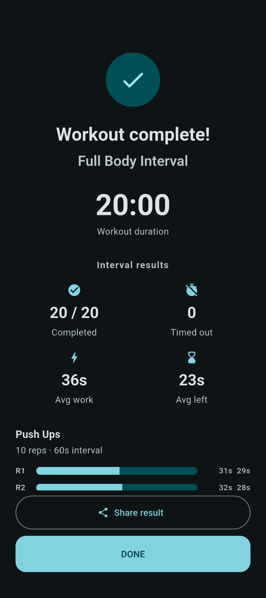 Completed workout in SetCast