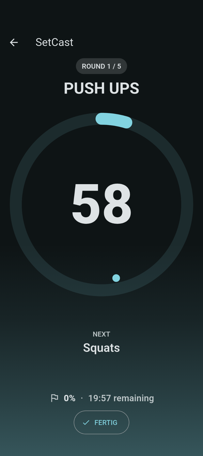 Exercise screen in SetCast