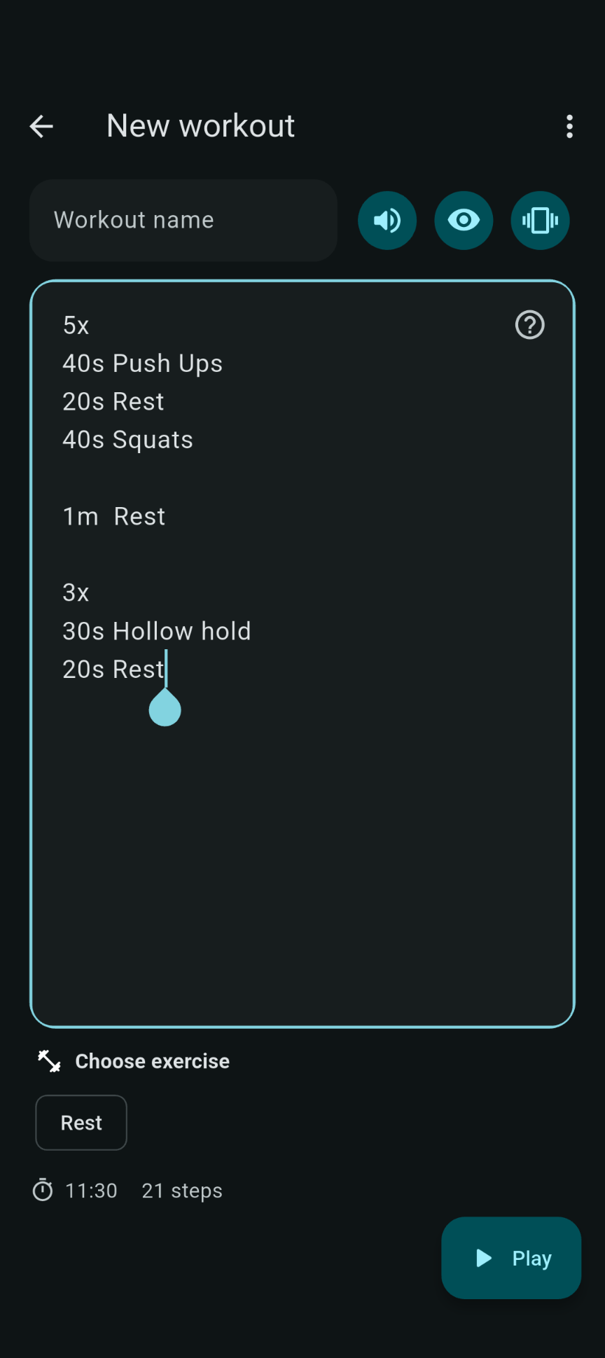 Creating a workout in SetCast