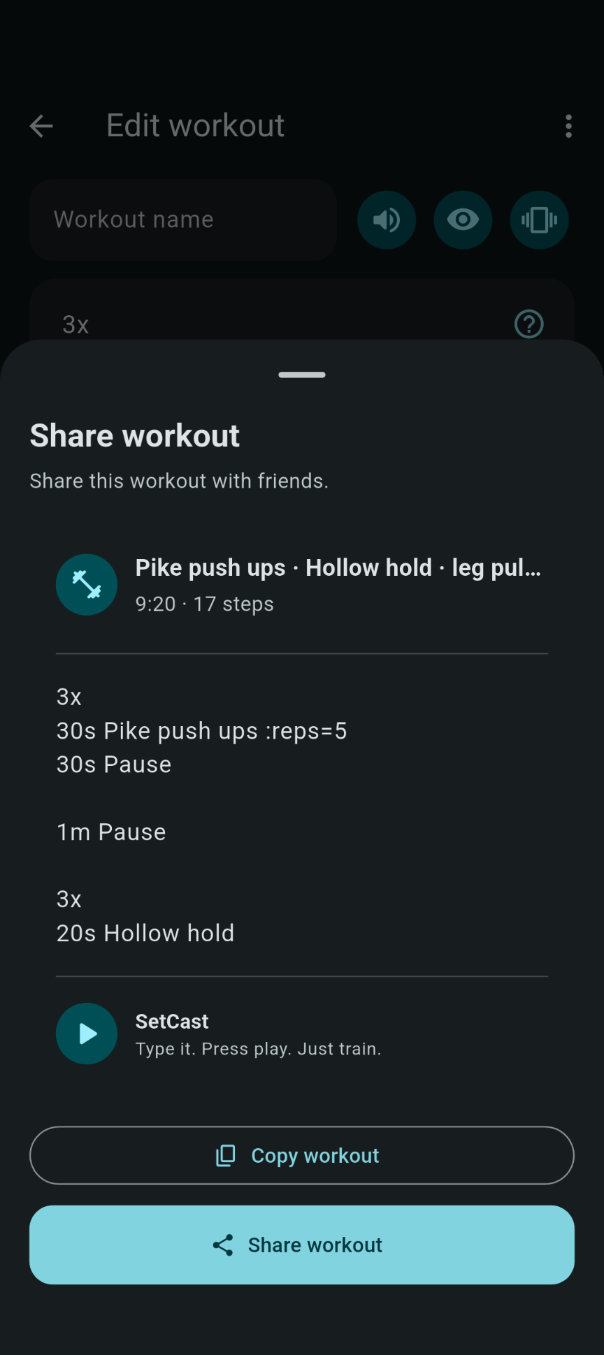 Sharing a workout with SetCast